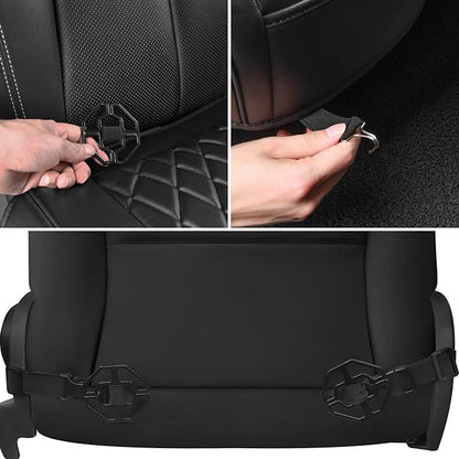 CAR PASS 2 Pack Leather Front Car Seat Covers, Bottom Seat Covers Full Wrapped with Storage Pocket, Anti-Slip Leather Seat Protectors,Waterproof Seat Cushion Pad Universal Fit Sedan SUV Truck, Black