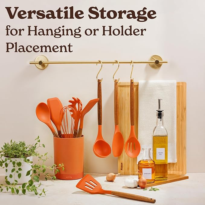Silicone Kitchen Utensils Set & Holder: Cooking Utensils Set