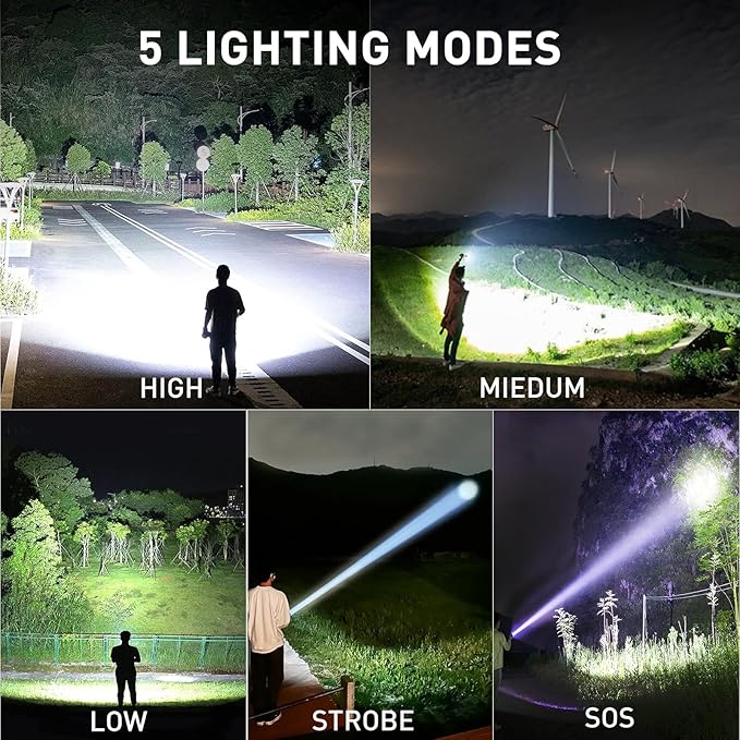 LBE Rechargeable Brightest LED Flashlight, 90,000 High Lumens Super Bright Powerful Flashlight with 5 Modes, IPX7 Waterproof Handheld Large Flash Light for Emergencies Camping