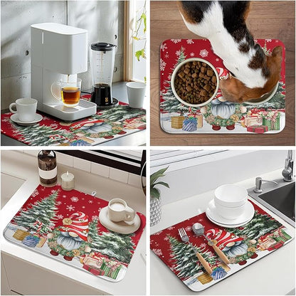 Christmas Dish Drying Mat for Kitchen Counter, Merry Christmas Dish Drying Mat