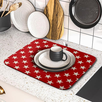 Patriotic July of 4th Red Star Dish Drying Mat