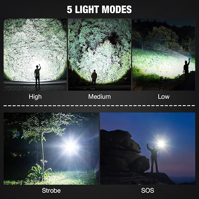 Rechargeable Flashlights 90,000 High Lumens - 2 Pack, Super Bright LED Flashlight Rechargeable with 5 Light Modes, High Powered & IPX7 Waterproof Flash Light for Camping, Home
