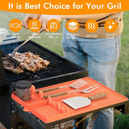Silicone Griddle Tool Mat Compatible with Blackstone, Spatula Mat with Drip Pad Blackstone Griddle Accessories, Grill Side Shelf Utensil Pad, BBQ Grilling Accessories Gifts for Men(Orange)