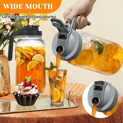 2 Pack Glass Pitchers with Lid, 64 oz Sun Tea Pitcher, Half Gallon Mason Jar