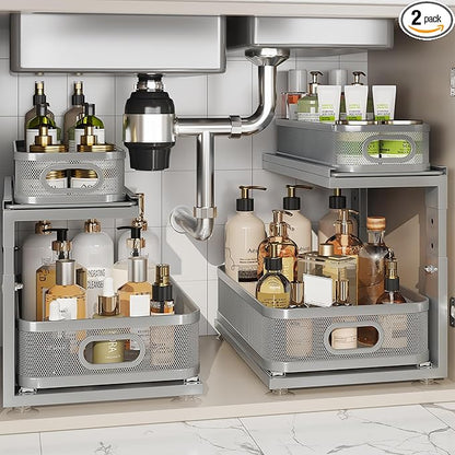 2 Pack 15.5IN-Depth Under Sink Organizer