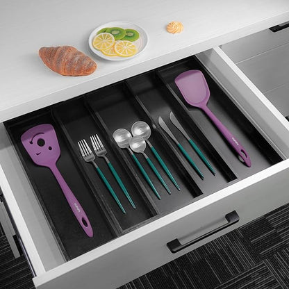 Utoplike Bamboo Drawer Organizer Kitchen Utensils, Adjustable Black Silverware