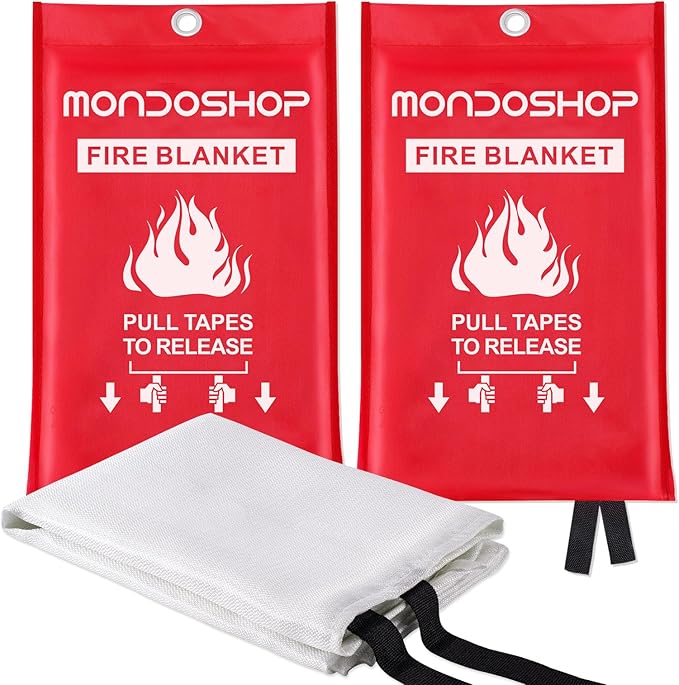 Mondoshop Fire Blankets Emergency for Kitchen Home - Emergency Fire Retardant Blanket for Home Fireproof Blanket for Camping, Grill, Car, Office, Warehouse, School, Picnic, Fireplace