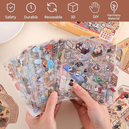 Girls 3D Miniature Scene Stickers, 20 Sets DIY House Stickers, DIY Sticker Scene, Cute 3D Cartoon Sticker Scenes for Adult Kids Relief Stress Pass The Time