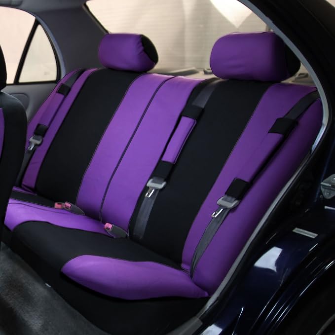 FH Group Flat Cloth Seat Covers Front Seat and Solid Rear Bench Full Set with Gift - Universal Fit for Cars, Trucks & SUVs (Purple)