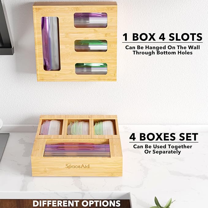 SpaceAid Bag Storage Organizer for Kitchen Drawer, Bamboo Organizer, Compatible