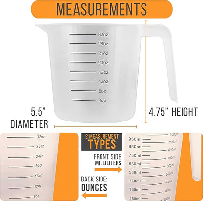 U.S. Kitchen Supply Plastic Measuring Cups - 32 oz Liquid Measuring Cup Set of