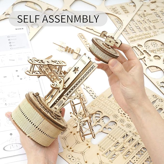 ROKR 3D Wooden Puzzle Mechanical Music Box,DIY Aircraft Model Kits to Build,Best Toy Gift for Teens,Adults on Birthday,Decoration for Room