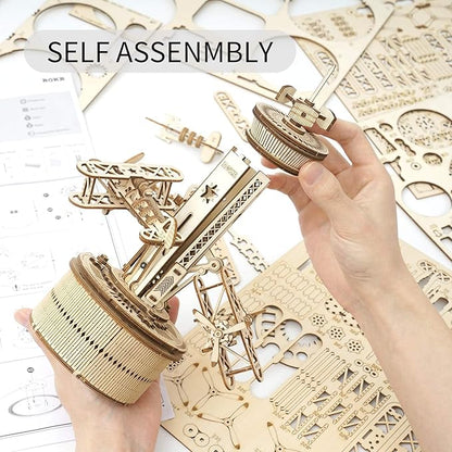 ROKR 3D Wooden Puzzle Mechanical Music Box,DIY Aircraft Model Kits to Build,Best Toy Gift for Teens,Adults on Birthday,Decoration for Room