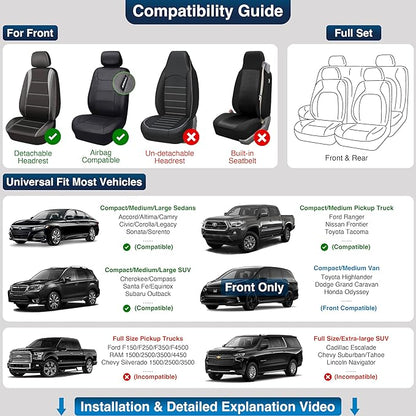OASIS AUTO Car Seat Covers Full Set, Sporty Faux Leather with Honeycomb Pattern, Waterproof Universal Fit for SUV, Sedan, Pick-up Truck, Automotive Interior Accessories (OS-004 Black&Gray)
