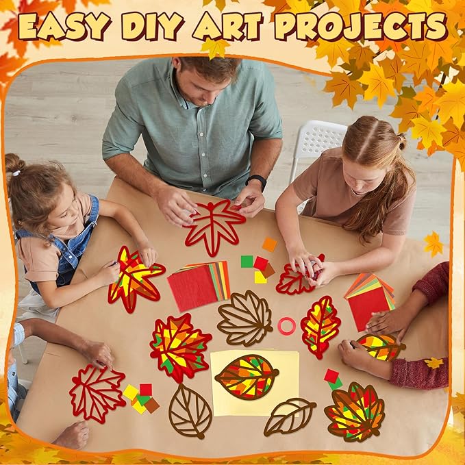36 Set Fall Maple Leaves Suncatchers Crafts for Kids DIY Autumn Window Tissue Paper Crafts Kit Thanksgiving Maple Hanging Decor for Fall School Home Activity Art Project Birthday Party Favor Gift