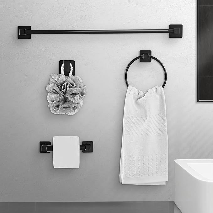 Matte Black Bathroom Hardware Set 4 Pieces, Bathroom Accessories Set Stainless