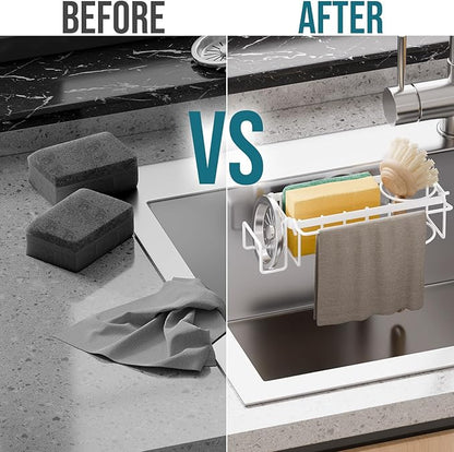 TAILI Sponge Holder with Strong Suction Cup, 4-in-1 Rustproof Sink Organizer