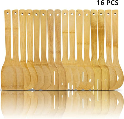 DEAYOU 16 PCS Bamboo Kitchen Utensils, Wood Spoons Spatula Set