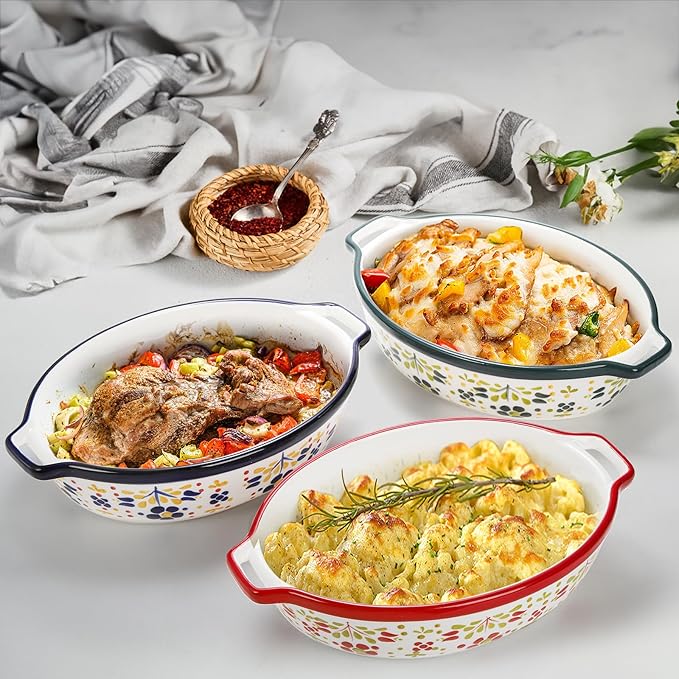 Peohud 3 Pack Ceramic Baking Dishes, 50 Oz Large Casserole Dish