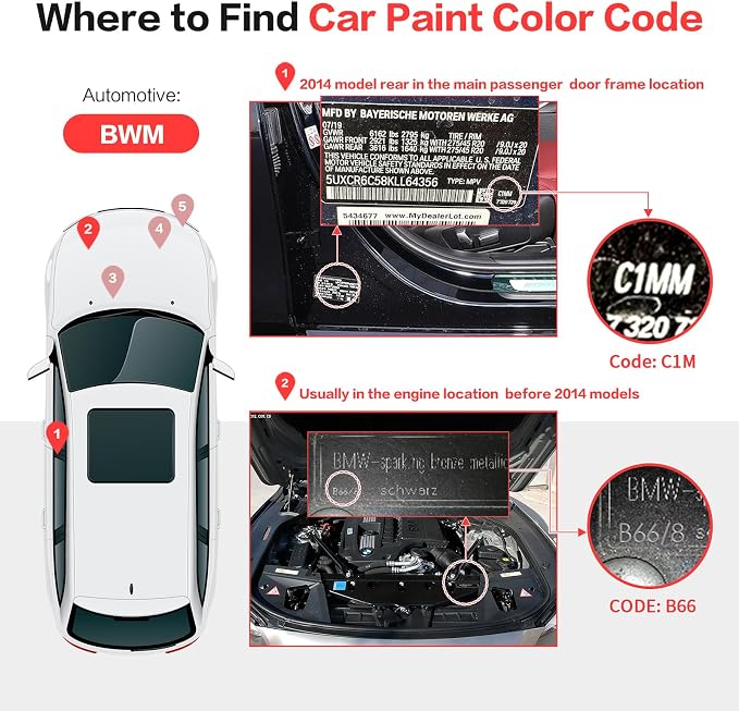 Carhoo C10/WC10 Mediterranean Blue Touch Up Paint Suitable For BMW, Genuine Custom Color Car Touch Up Paint, With Pen Tip & Fine Brush