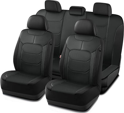 Road Comforts Seat Covers, Premium Leather Car Seat Covers Full Set,Airbag Compatible, Automotive Seat Covers Universal Fit Most Cars,Vans,Truck,SUV, Black