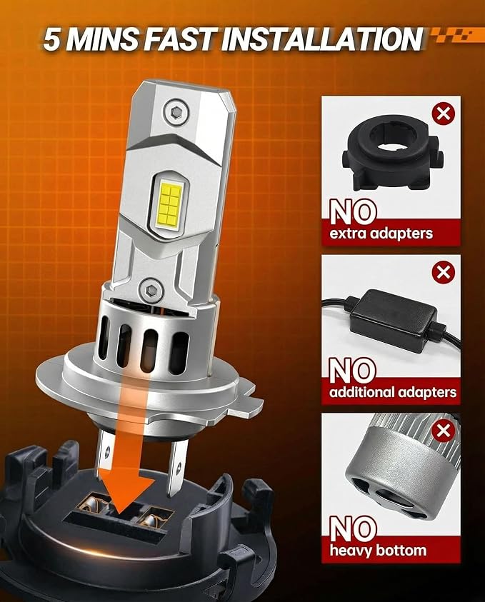 SEALIGHT H7 Bulbs, 64,000LM 900% Brightness H7 Light Bulbs, 6500K Cool White Bulbs with 15000RPM Fan, Plug and Play ATV/UTV, 10-Year Extended Lifespan IP68 Waterproof, Pack of 2