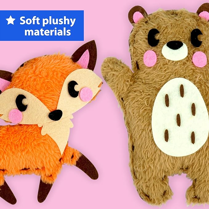 KRAFUN Easy Sewing Kit for Beginner Kids Arts & Crafts, 8 DIY Projects of Stuffed Dolls of Woodland Animals, Bear, Bunny, Fox, Owl, Instructions & Felt, Gift for Girls, Boys, Learn to Sew