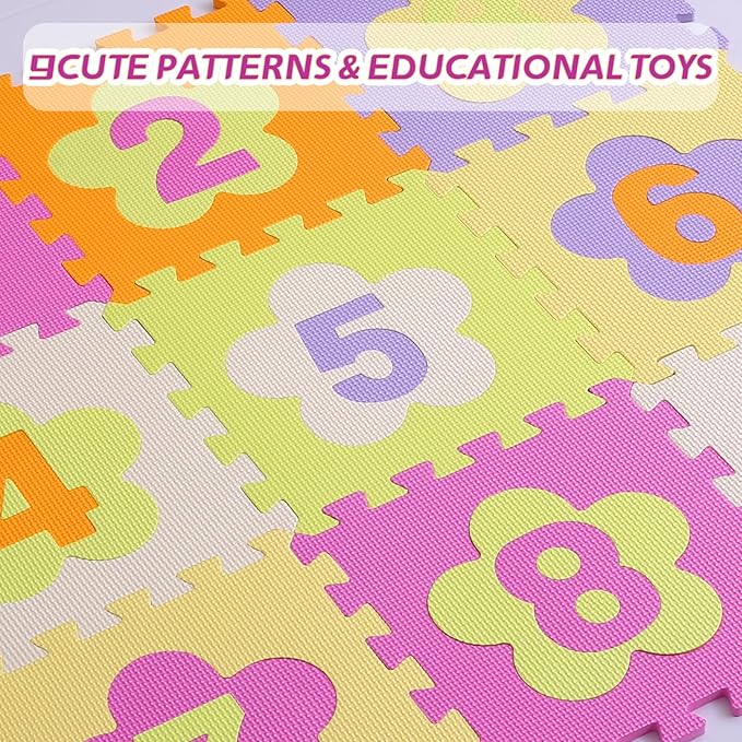 Coolcandy Baby Play Mat Without Fence, 9Pcs Interlocking Puzzle Floor Mat, 0.4" Thick Non-Toxic EVA Foam Play Mat, for Infants & Toddlers 3-36 Months, Soft Puzzle Tiles for Play Areas