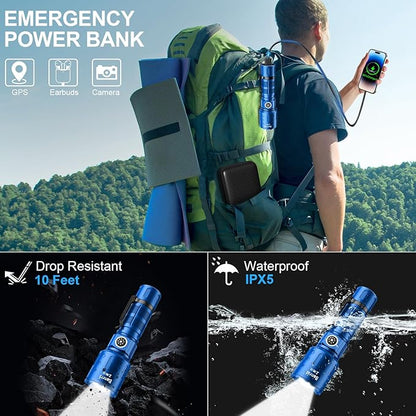 Flashlights High Lumens Rechargeable, Super Bright Long Range Small Powerful Flashlight, 6 Modes LED Tactical Pocket Waterproof Flash Light for Home Emergency (2, Blue)
