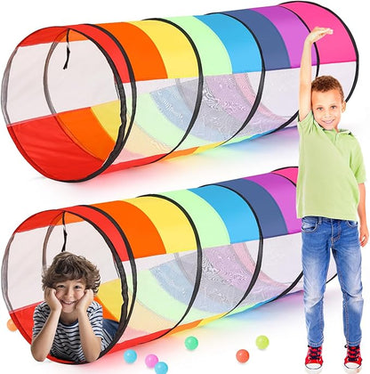 27.6 Inch Extra Large Play Tunnel for Kids Pop Up Crawl Tunnels Colorful Crawls Tube for Toddler Collapsible Tunnel Toy Gift with Breathable Mesh for Children Pet Indoor Outdoor (2 Pcs)