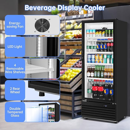 Commercial Beverage Refrigerator, 24.5 Inch 15 Cu. Ft. Drink Fridge, Display