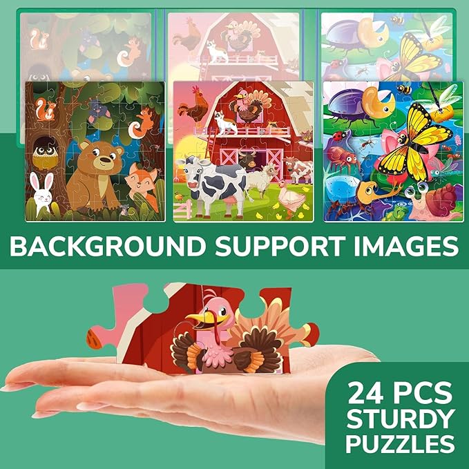 QUOKKA Magnetic Puzzles for Kids Ages 4-6 - 36 Pieces Sudoku Toddler Puzzles Ages 2-4 - Travel Games for Kids Ages 3-5 - Animal Farm Bugs Toddler Travel Toys - Car Airplane Road Trip Games