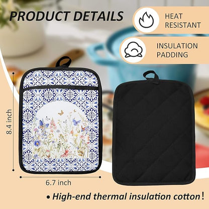 Colorful Wildflowers Floral Oven Mitts Set, Pot Holders