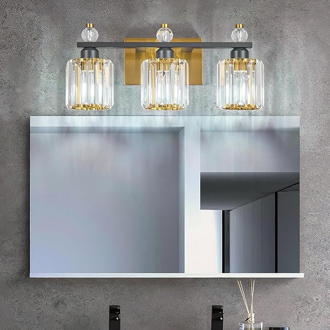 FDPBY Bathroom Vanity Lights 3-Light Sand Black Gold Modern Crystal Vanity