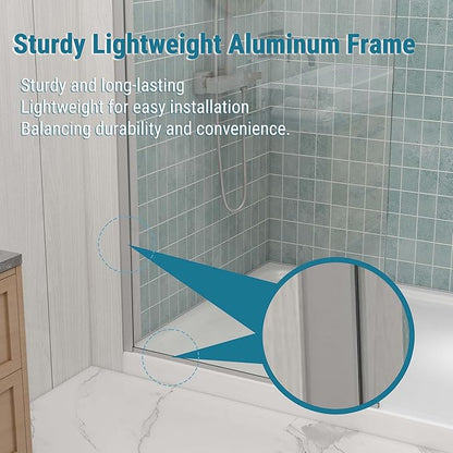 Sunrosa 36"×76" Shower Glass Panel, 8mm Thick Shower Screen, Brushed Nickel