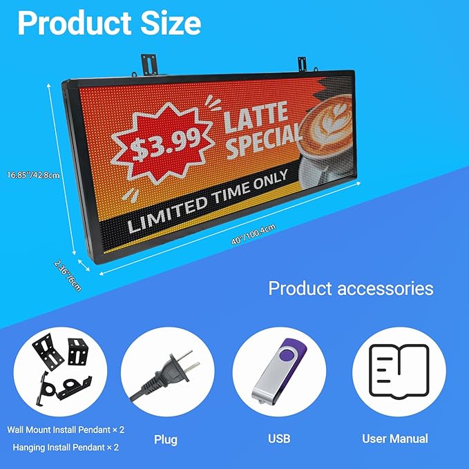P6 Programmable LED Sign 40"x17", Outdoor Waterproof Digital Message Board