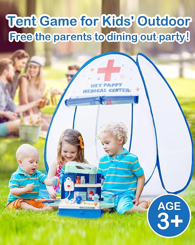 Kids Tent,Pop Up Kids Play Tent Hospital Center Theme with Complete Toy Set, Play Toys Play Set for Indoor Outdoor Pretend Play