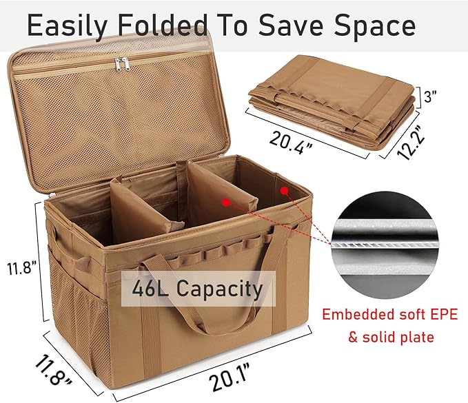 Tactical Camping Storage Bag - 46L Utility Tote Bag Trunk Organizer (Coyote Brown)