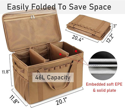 Tactical Camping Storage Bag - 46L Utility Tote Bag Trunk Organizer (Coyote Brown)