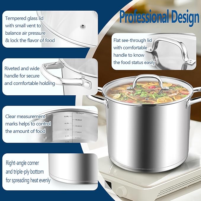 E-far 10 Quart Pot, Stainless Steel Stock Cooking Pot