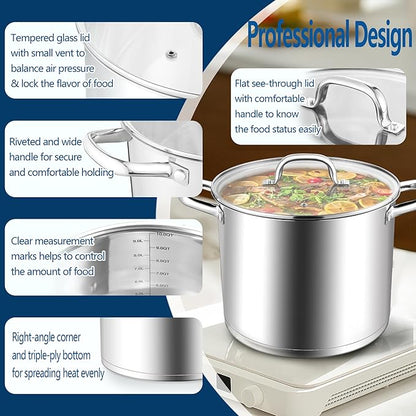 E-far 10 Quart Pot, Stainless Steel Stock Cooking Pot