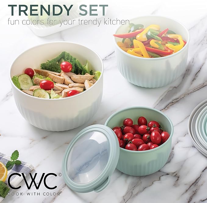 COOK WITH COLOR Prep Bowls with Lids- Wide and Deep Nesting Plastic Small