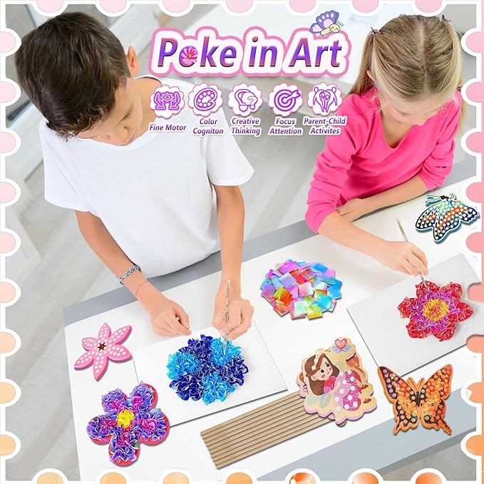 JRD&BS WINL Poke in Fun Art Kit for Kids Ages 3 up, Flower Bouquet Creative Decor Mess Free Art Set for Children Fun Activity Gifts for Boy and Girls 4-8 Year Old DIY Fabric Craft (Flower Bouquet)