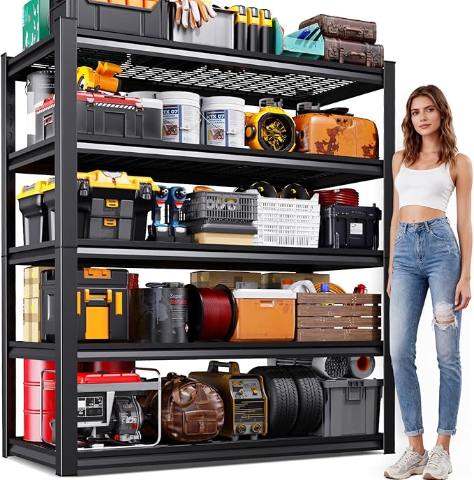 Garage Shelving-3000 lbs 5 Tier Storage Shelves, Adjustable Heavy Duty Metal