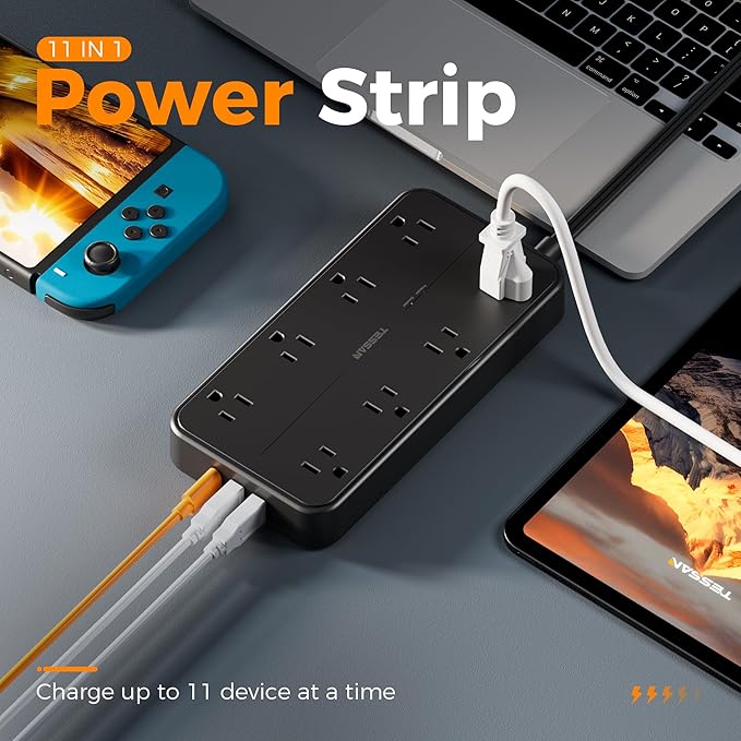 Surge Protector Power Strip, TESSAN Flat Plug Extension Cord