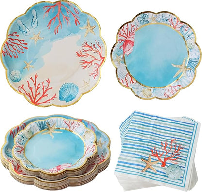 Kate Aspen Beach Party Decorations - 62 Piece Coastal Plates and Napkins Party Supplies for 16 Guests - Summer Tableware for Bridal Shower, Luau, Wedding, Pool Parties & More