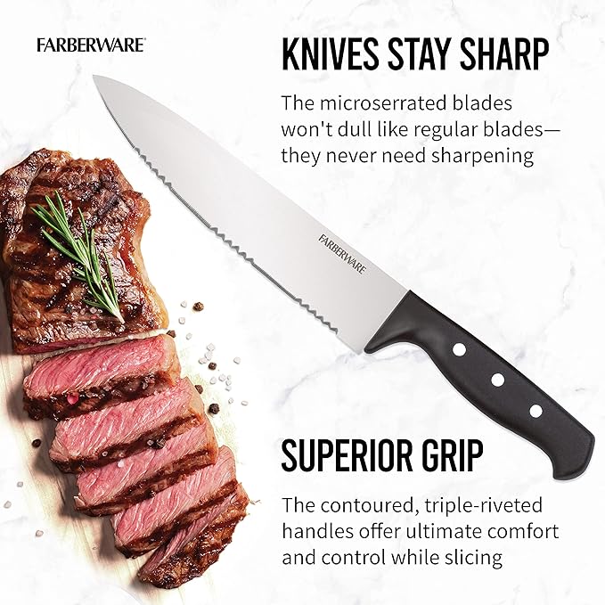 Farberware 22-Piece Never Needs Sharpening Triple Rivet High-Carbon Stainless