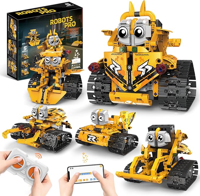 STEM Robot Building Kit for Kids Ages 8-16, 5 in 1 Robot Toys with APP & Remote Control, 269 PCS Programmable Engineering Building Blocks Birthday Gifts for Boys Girls Age 6 7 8 9 10 11 12+