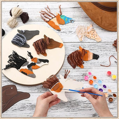 Geelin 24 Pcs Christmas Wooden Horse Craft Western Ornament Unfinished Wooden Cutouts Horse Painting Kit Unicorn Ornament DIY Cowboy Craft Paint Your Own Art for Christmas Party Favors(Classic)