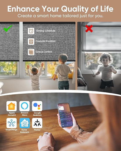 Kincmo Motorized Blinds with Remote, 100% Blackout Motorized Roller Shades Work
